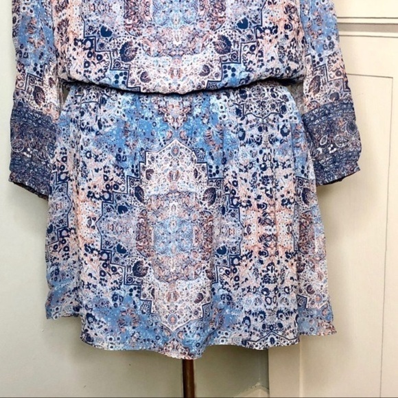 Joie Aidee Blue Printed Silk Chiffon Long Sleeve Mini Dress Medium - Picture 6 of 8